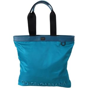 Dolce & Gabbana, Tassen, Dames, Blauw, ONE Size, Nylon, Blauwe Logo Dames Tote Tas