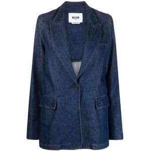 Msgm, Blazer met knoopsluiting en reverskraag Blauw, Dames, Maat:S