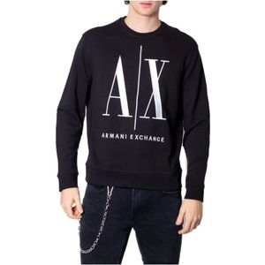 Armani Exchange, Sweatshirts & Hoodies, Heren, Zwart, M, Katoen, Zwarte Print Sweatshirt voor Heren