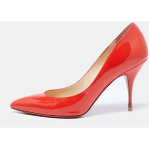 Christian Louboutin Pre-owned, Pre-owned, Dames, Oranje, 38 EU, Leer, Tweedehands leren hakken