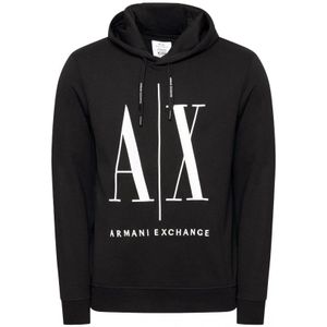 Armani Exchange, Sweatshirts & Hoodies, Heren, Zwart, M, Katoen, Zwarte Sweatshirt met Capuchon en Geborduurd Logo