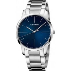 Calvin Klein, Accessoires, Dames, Grijs, ONE Size, Stad Quartz Horloge met Blauwe Wijzerplaat en Roestvrijstalen Band