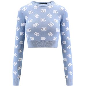 Dolce & Gabbana, Truien, Dames, Blauw, L, Polyester, Blauwe Gebreide Crop Sweater Aw 24