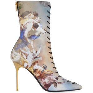 Balmain, Schoenen, Dames, Veelkleurig, 36 EU, Leer, Uria enkellaarzen in Sky print leer