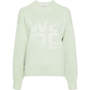 Alexander Wang, Truien, Dames, Groen, M, Polyester, Debossed Stacked Logo Sweaters
