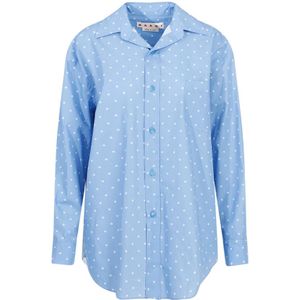 Marni, Blouses & Shirts, Dames, Blauw, S, Katoen, Blauw gestippeld katoenen overhemd