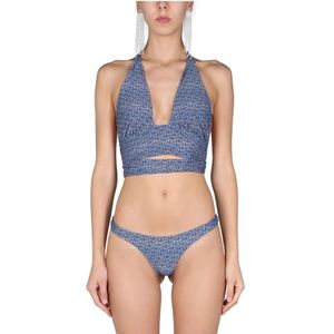 Magda Butrym, Bikini Top met Logo Print Blauw, Dames, Maat:XS