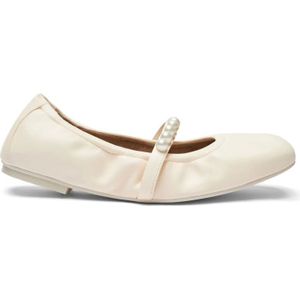 Stuart Weitzman, Schoenen, Dames, Wit, 36 1/2 EU, Leer, Ballet Flats met Parelversiering