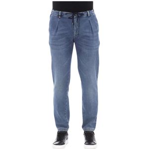 Distretto12, Jeans, Heren, Blauw, L, Katoen, Blauwe Katoenen Jeans met Knoop- en Kantsluiting