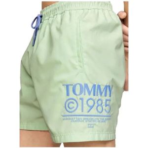 Tommy Jeans, Badkleding, Heren, Groen, M, Polyester, Geborduurde logo zwemshorts - Groen