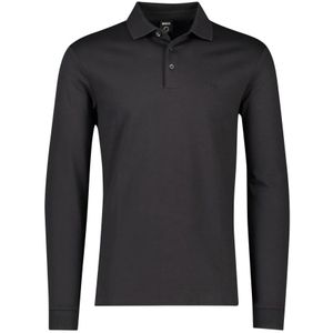 Hugo Boss, Tops, Heren, Zwart, 2Xl, Katoen, Zwart poloshirt met lange mouwen