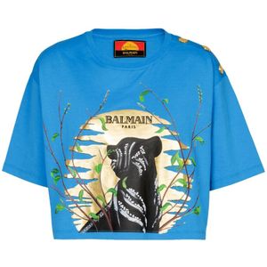 Balmain, Tops, Dames, Blauw, XL, Katoen, Disney x : The Lion King - T-shirt kort bedrukt Cassius Khumalo