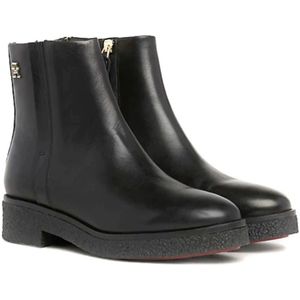 Tommy Hilfiger, Schoenen, Dames, Zwart, 37 EU, Leer, Zwarte Crepe Enkellaarsjes