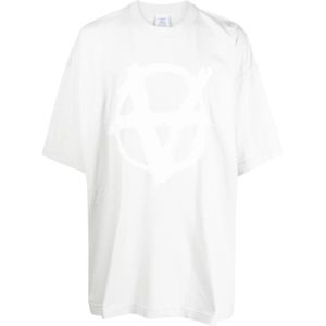 Vetements, Tops, Heren, Wit, L, Katoen, Witte Katoenen T-shirt met Logo Print