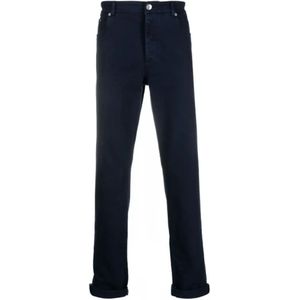 Brunello Cucinelli, Jeans, Heren, Blauw, L, Katoen, Donkerblauwe Mid-Rise Katoenen Straight Jeans