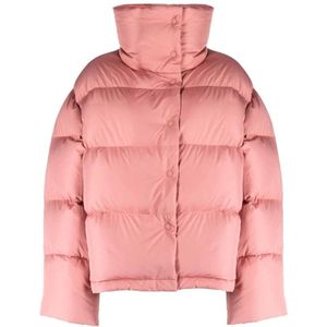 Acne Studios, Blush Pink Logo-Print Puffer Jas Roze, Dames, Maat:L