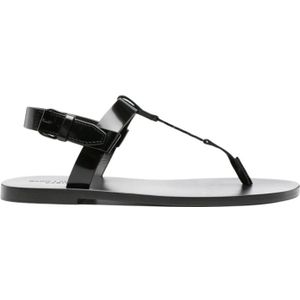 Saint Laurent, Schoenen, Heren, Zwart, 45 EU, Leer, Zwarte Leren Sandalen