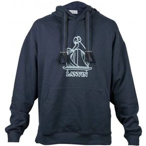 Lanvin, Blauwe katoenen hoodie met logo Blauw, Heren, Maat:M