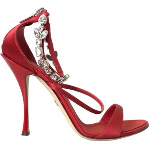 Dolce & Gabbana, Schoenen, Dames, Rood, 39 EU, Kristal Enkelband Rode Sandalen