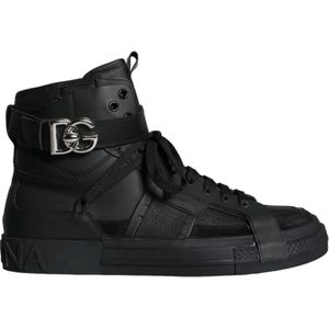 Dolce & Gabbana, Schoenen, Heren, Zwart, 44 EU, Leer, Zwarte Geperforeerde High Top Sneakers