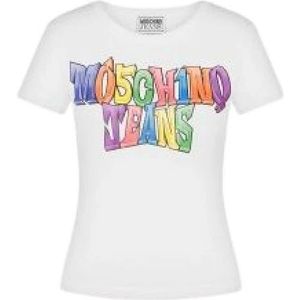 Moschino, Tops, Dames, Wit, S, Katoen, Witte Katoenen Logo T-shirt Multicolor