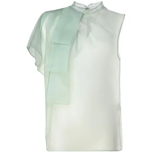 Genny, Tops, Dames, Groen, S, Asymmetrische Zijden Top met Gerimpelde Mouwen