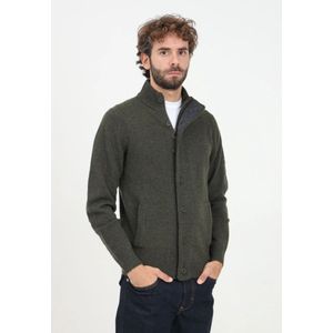 Barbour, Truien, Heren, Groen, XL, Wol, Groene Cardigan met Elleboogstukken