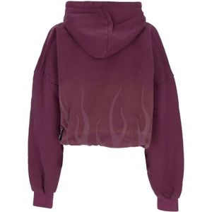 Vision OF Super, Sweatshirts & Hoodies, Dames, Paars, M, Katoen, Flames Cropped Hoodie Grape Wine