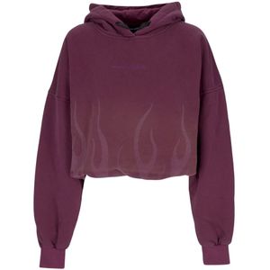 Vision OF Super, Sweatshirts & Hoodies, Dames, Paars, M, Katoen, Flames Cropped Hoodie Grape Wine