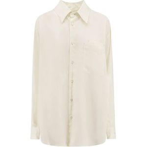 Lemaire, Blouses & Shirts, Dames, Wit, S, Oversized Lyocell Shirt met Puntkraag