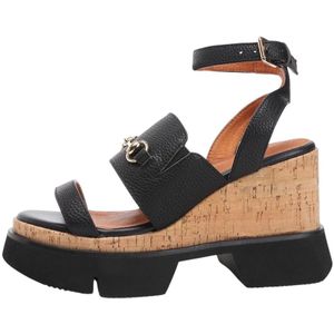 Emanuelle Vee, Dames sandalen met sleehak en rubberen zool Zwart, Dames, Maat:38 EU