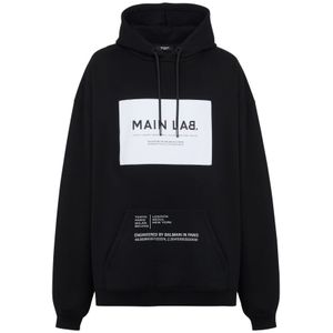 Balmain, Sweatshirts & Hoodies, Heren, Zwart, L, Katoen, Main Lab label hoodie