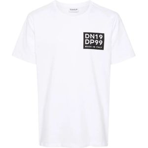 Dondup, Tops, Heren, Wit, XL, Katoen, Logo Print Crew Neck T-shirts en Polos