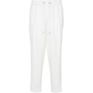 Balmain, Broeken, Heren, Wit, L, Katoen, Lage Kruis Jacquard Monogram Broek