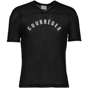 Courrèges, Tops, Heren, Zwart, S, Mesh Baseball T-shirt Logo Print