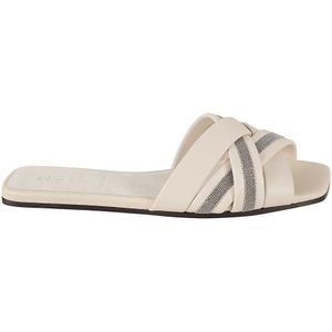 Brunello Cucinelli, Witte Sandalen Paar Slippers Wit, Dames, Maat:35 EU