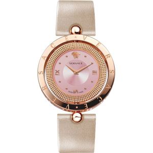 Versace, EON Ivoor Leren Quartz Horloge Geel, Dames, Maat:ONE Size