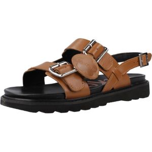 Kickers, Schoenen, Dames, Bruin, 38 EU, Gesp Platte Sandalen