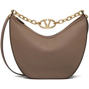 Valentino Garavani, Tassen, Dames, Bruin, ONE Size, Leer, Bruine Gehamerde Leren Hobo Tas