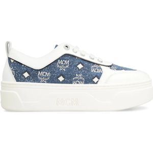 Mcm, Schoenen, Dames, Blauw, 36 EU, Denim, Denim Platform Sneakers met Leren Details