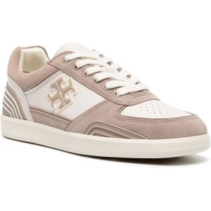 Tory Burch, Schoenen, Dames, Beige, 38 1/2 EU, Suède, Beige Sneakers met Leren en Suède Bovenwerk