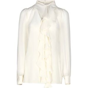 Dolce & Gabbana, Blouses & Shirts, Dames, Wit, M, Witte Zijden Blouse met Ruches en Ronde Hals