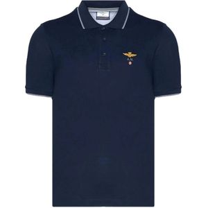 Aeronautica Militare, Basis Katoen Korte Mouw Polo Blauw Blauw, Heren, Maat:L