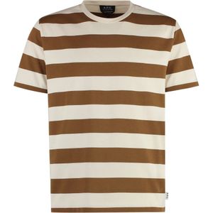 A.p.c., Tops, Heren, Beige, XS, Katoen, Gestreept Katoenen Crew-Neck T-Shirt