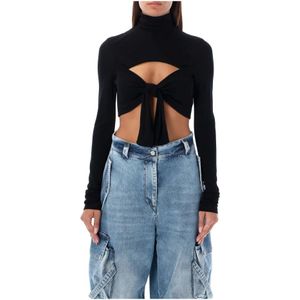 Msgm, Tops, Dames, Zwart, S, Zwarte Crop Top met Strikdetail