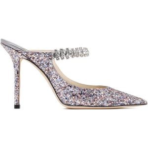 Jimmy Choo, Schoenen, Dames, Veelkleurig, 38 EU, Glitter Stiletto Mules Crystal Strap