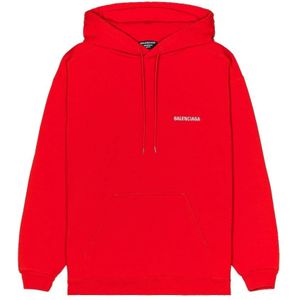 Balenciaga, Sweatshirts & Hoodies, Heren, Rood, S, Katoen, Geborduurde logo hoodie - Rood