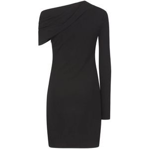 Saint Laurent, Kleedjes, Dames, Zwart, XS, Asymmetrische Crepe Gebreide Jurk