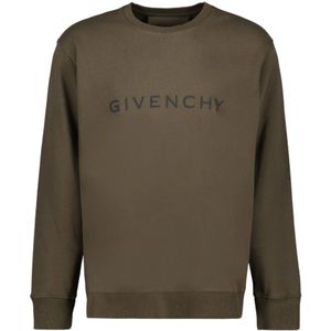 Givenchy, Sweatshirts & Hoodies, Heren, Groen, L, Katoen, Logo Sweatshirt Ronde Hals Lange Mouw