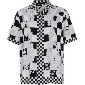 Versace, Overhemden, Heren, Veelkleurig, L, Witte Contrast Print Shirt
